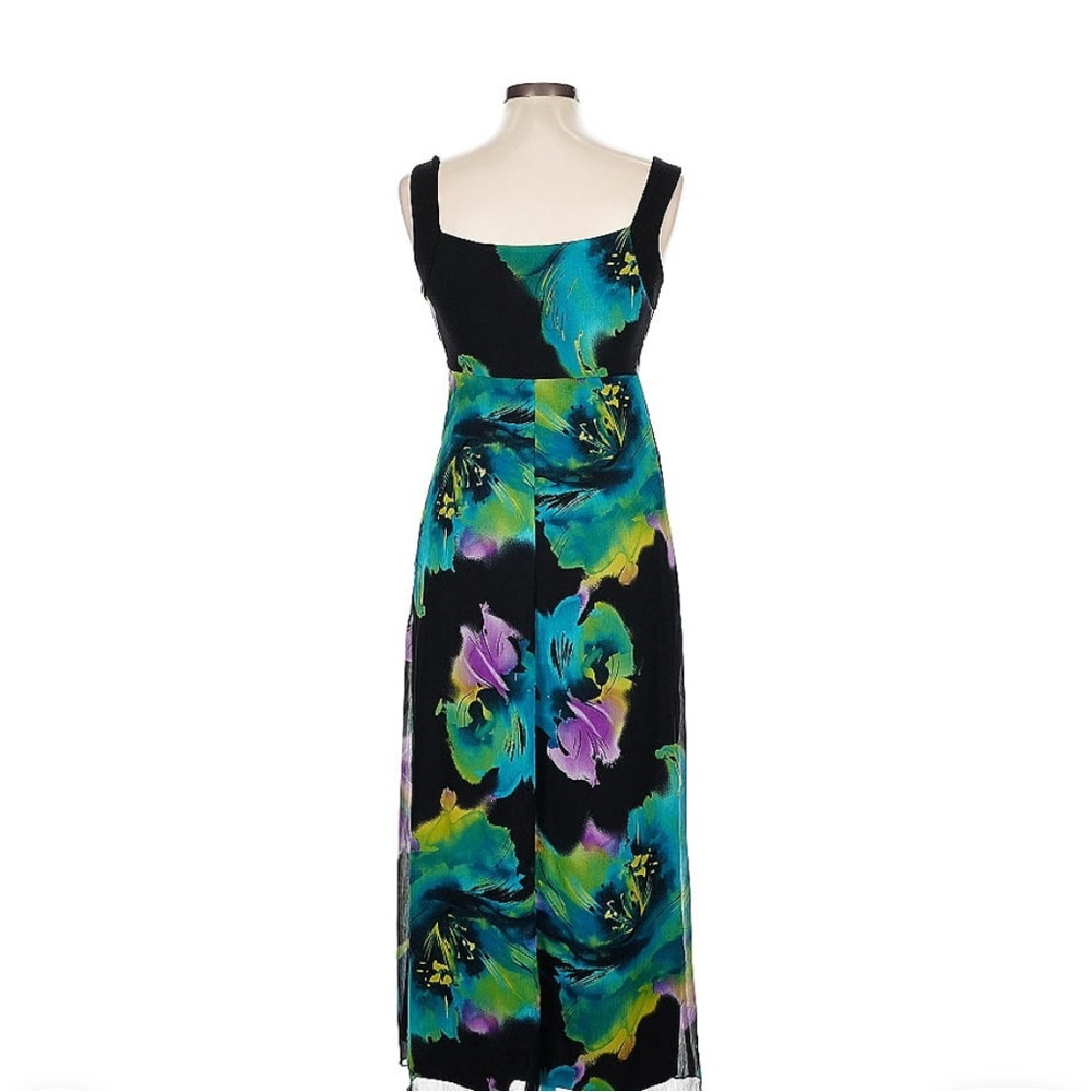 Enfocus Studio Blue and Green Midi Sundress Square Neck Sleeveless